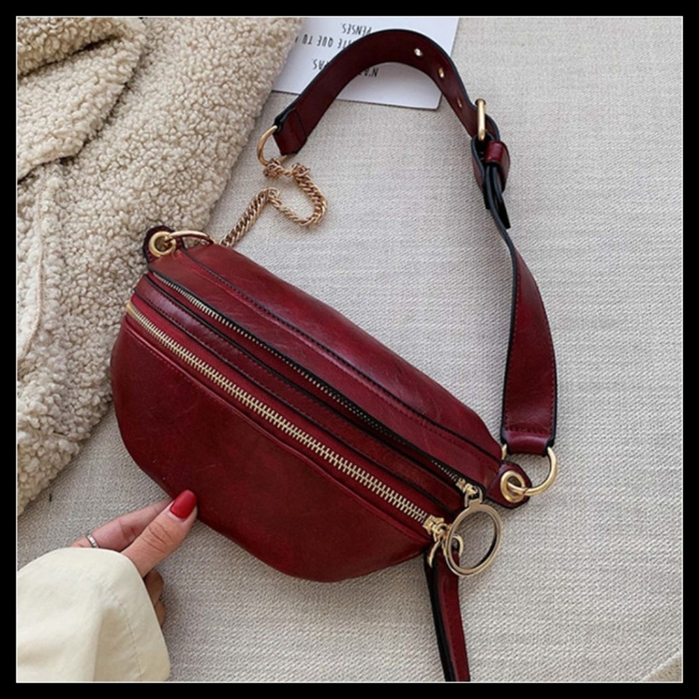 Chic Maroon Shoulder Bag with Gold Accents